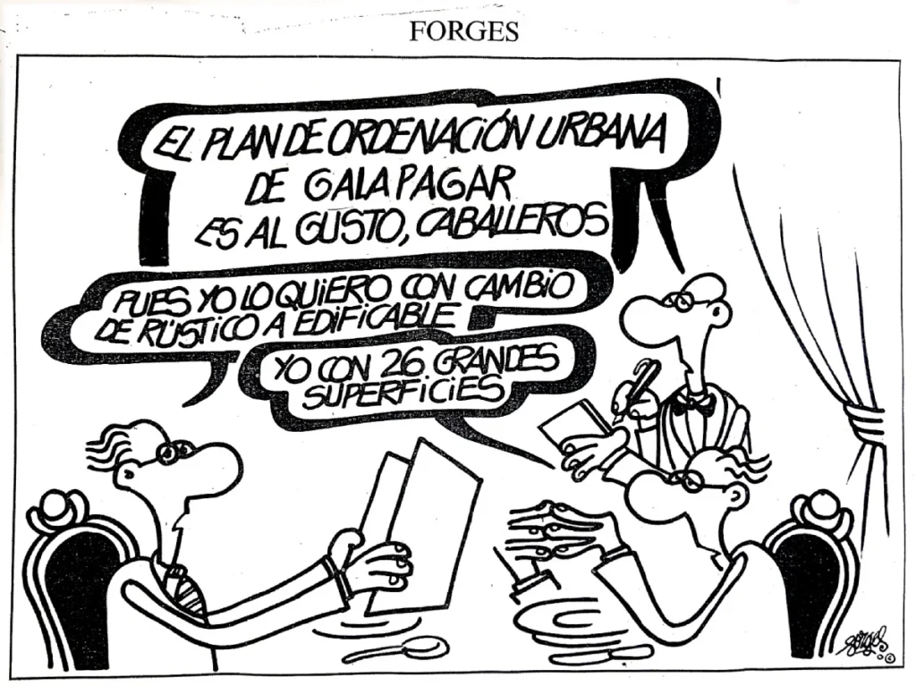 Viñeta de Forges sobre el Plan de Ordenación Urbana de Galapagar regalada a Javier España